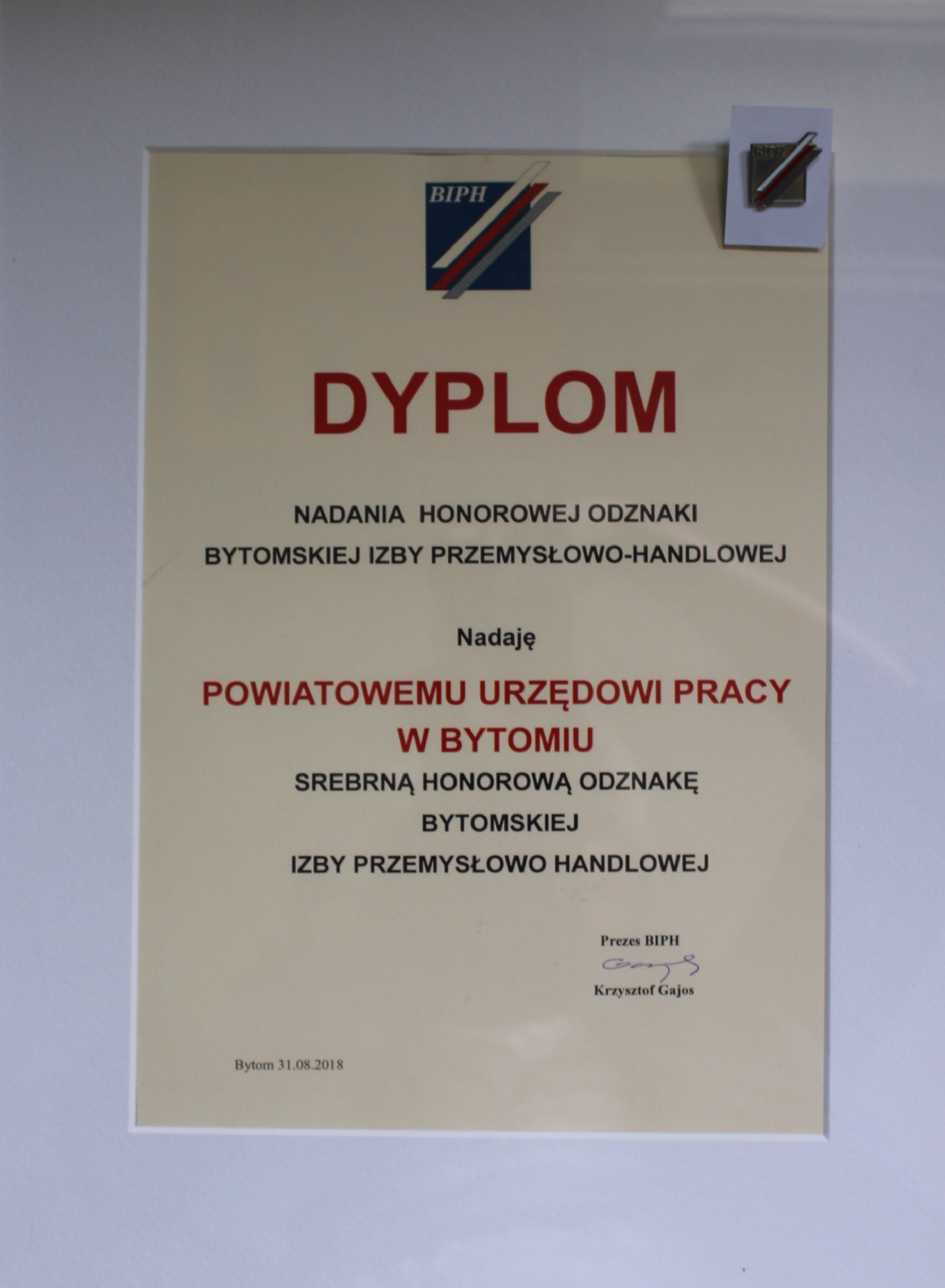 Srebrna odznaka za aktywne wsparcie przedsiębiorców dla PUP Bytom